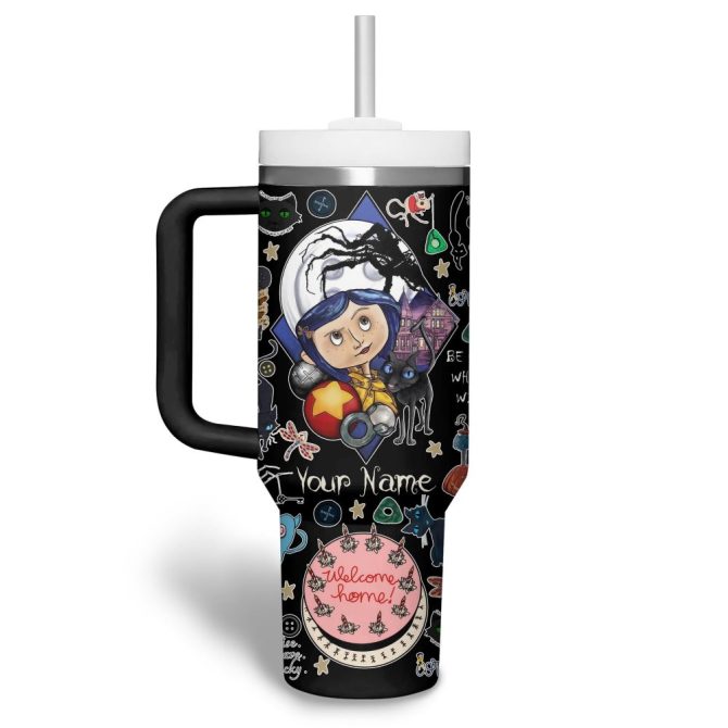 Coraline Cartoon Custom Stanley Quencher 40Oz Stainless Steel Tumbler With Handle - Image 3