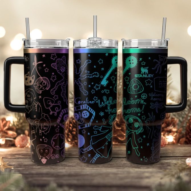 Coraline Cartoon Custom Stanley Quencher 40Oz Stainless Steel Tumbler With Handle