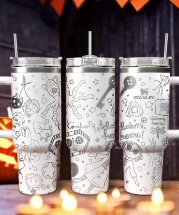 Coraline Cartoon Custom Stanley Quencher 40Oz Stainless Steel Tumbler With Handle