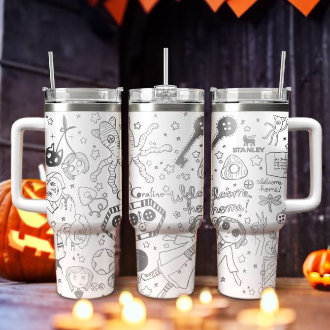 Coraline Cartoon Custom Stanley Quencher 40Oz Stainless Steel Tumbler With Handle