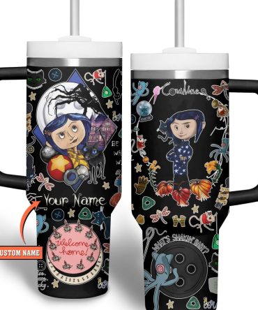 Coraline Cartoon Custom Stanley Quencher 40Oz Stainless Steel Tumbler With Handle