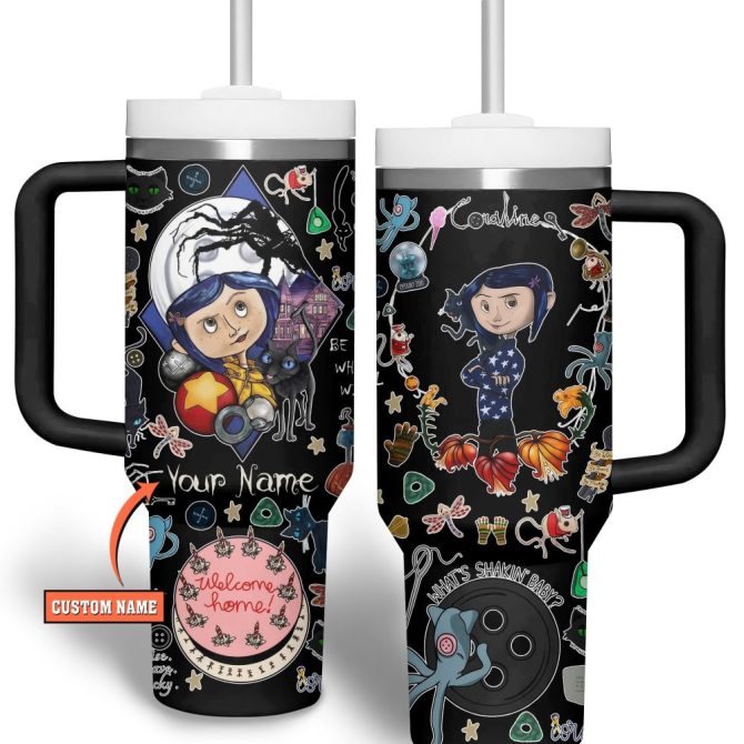 Coraline Cartoon Custom Stanley Quencher 40Oz Stainless Steel Tumbler With Handle