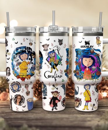 Coraline Cartoon Custom Stanley Quencher 40Oz Stainless Steel Tumbler With Handle
