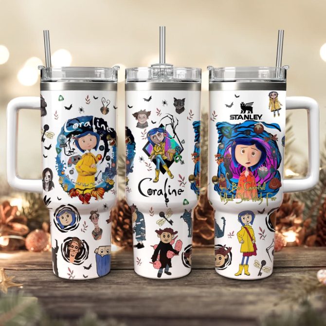 Coraline Cartoon Custom Stanley Quencher 40Oz Stainless Steel Tumbler With Handle