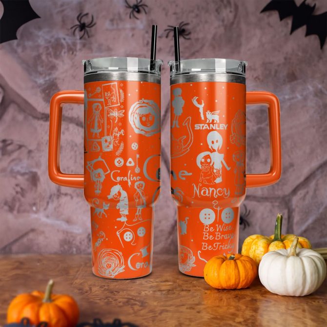 Coraline Cartoon Custom Stanley Quencher 40Oz Stainless Steel Tumbler With Handle