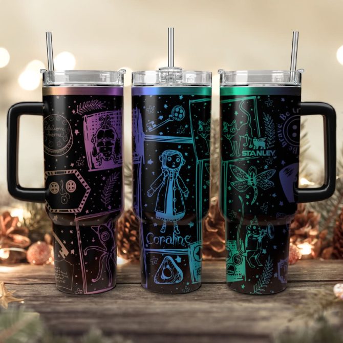 Coraline Cartoon Custom Stanley Quencher 40Oz Stainless Steel Tumbler With Handle