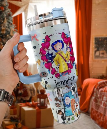 Coraline Cartoon Custom Stanley Quencher 40Oz Stainless Steel Tumbler With Handle