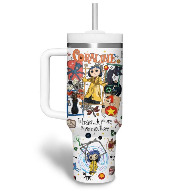 Coraline Cartoon Custom Stanley Quencher 40Oz Stainless Steel Tumbler With Handle - Image 5