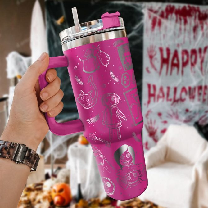 Coraline Cartoon Custom Stanley Quencher 40Oz Stainless Steel Tumbler With Handle