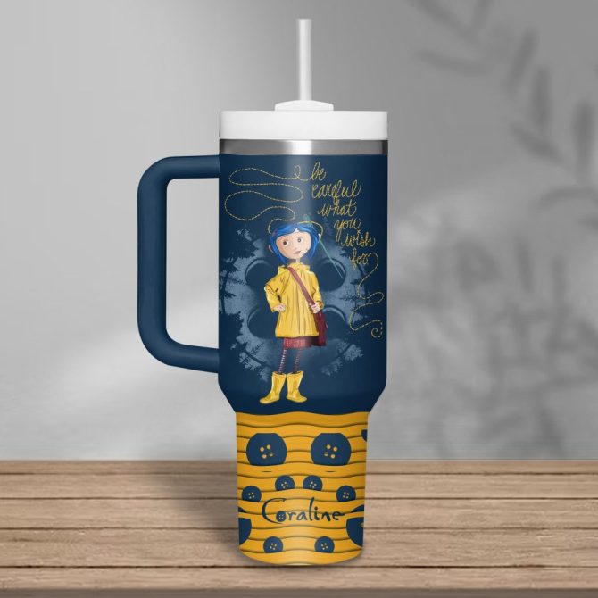 Coraline Cartoon Custom Stanley Quencher 40Oz Stainless Steel Tumbler With Handle - Image 2