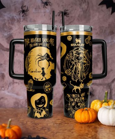 Coraline Cartoon Custom Stanley Quencher 40Oz Stainless Steel Tumbler With Handle