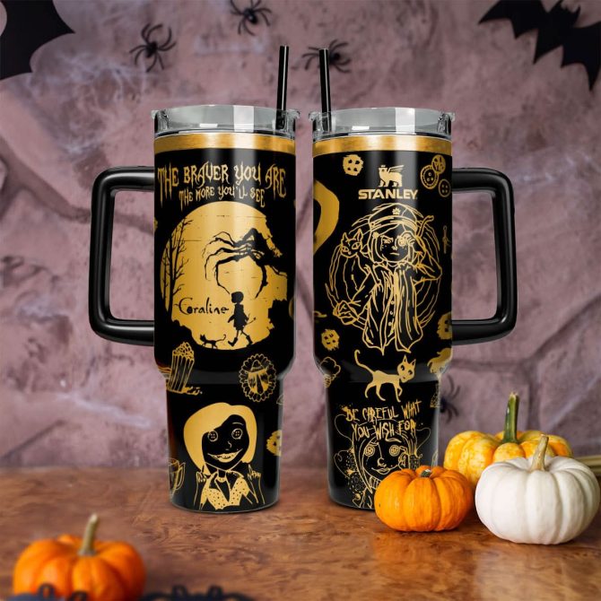 Coraline Cartoon Custom Stanley Quencher 40Oz Stainless Steel Tumbler With Handle