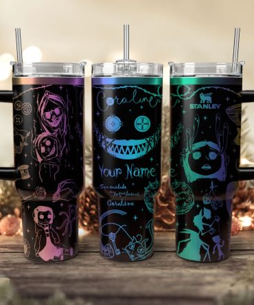 Coraline Cartoon Custom Stanley Quencher 40Oz Stainless Steel Tumbler With Handle