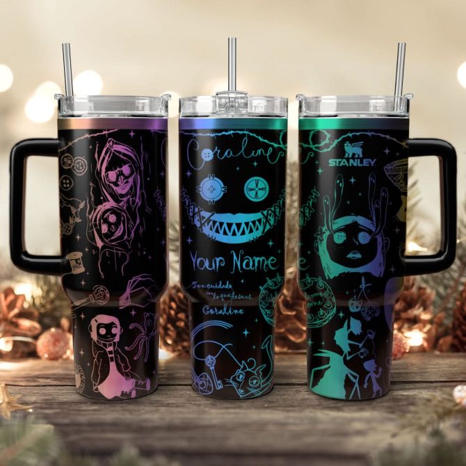 Coraline Cartoon Custom Stanley Quencher 40Oz Stainless Steel Tumbler With Handle