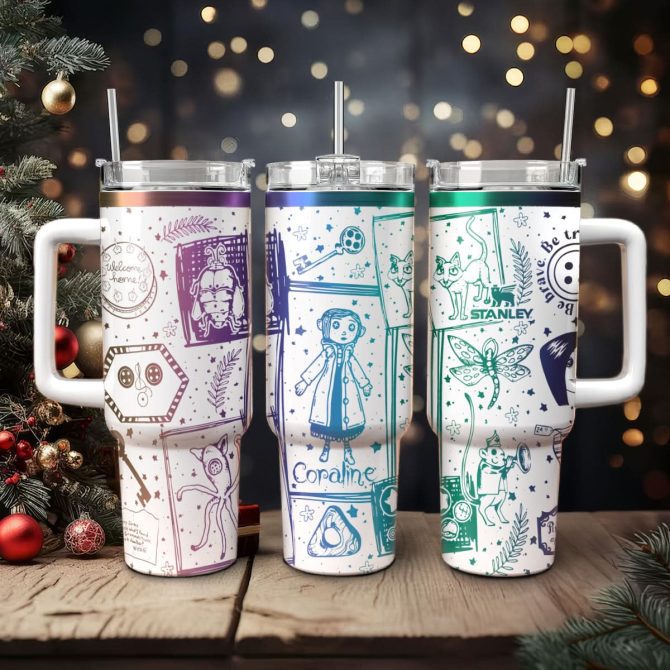 Coraline Cartoon Custom Stanley Quencher 40Oz Stainless Steel Tumbler With Handle