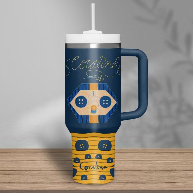 Coraline Cartoon Custom Stanley Quencher 40Oz Stainless Steel Tumbler With Handle - Image 3