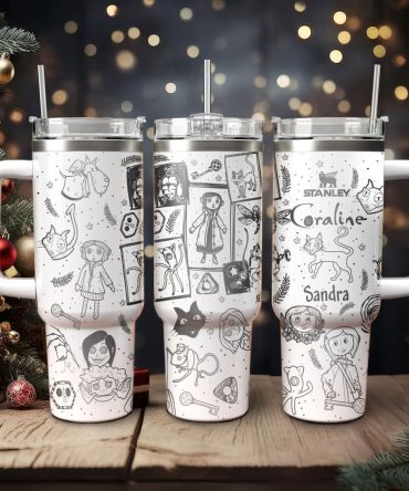 Coraline Cartoon Custom Stanley Quencher 40Oz Stainless Steel Tumbler With Handle