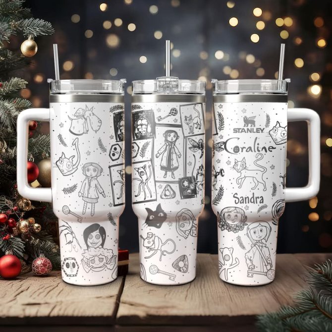 Coraline Cartoon Custom Stanley Quencher 40Oz Stainless Steel Tumbler With Handle