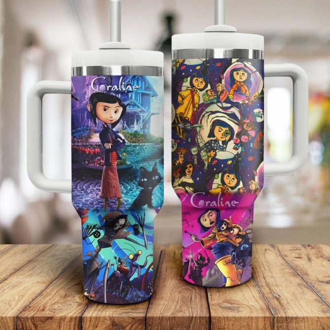 Coraline Cartoon Custom Stanley Quencher 40Oz Stainless Steel Tumbler With Handle - Image 2