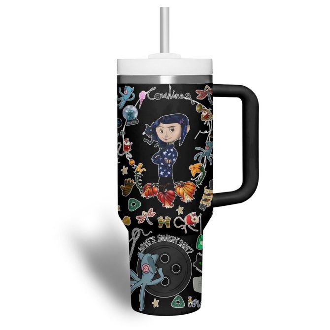 Coraline Cartoon Custom Stanley Quencher 40Oz Stainless Steel Tumbler With Handle - Image 2