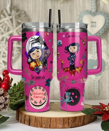 Coraline Cartoon Custom Stanley Quencher 40Oz Stainless Steel Tumbler With Handle
