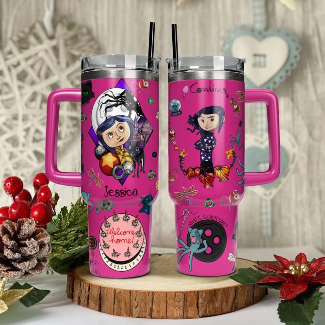 Coraline Cartoon Custom Stanley Quencher 40Oz Stainless Steel Tumbler With Handle