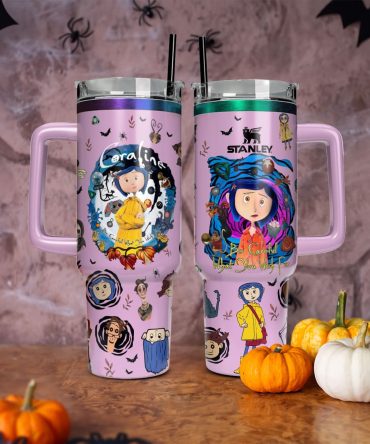 Coraline Cartoon Custom Stanley Quencher 40Oz Stainless Steel Tumbler With Handle
