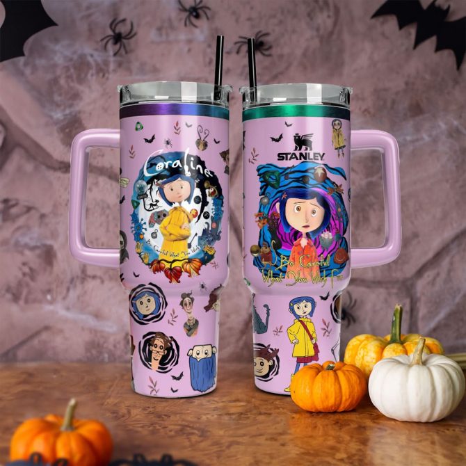 Coraline Cartoon Custom Stanley Quencher 40Oz Stainless Steel Tumbler With Handle