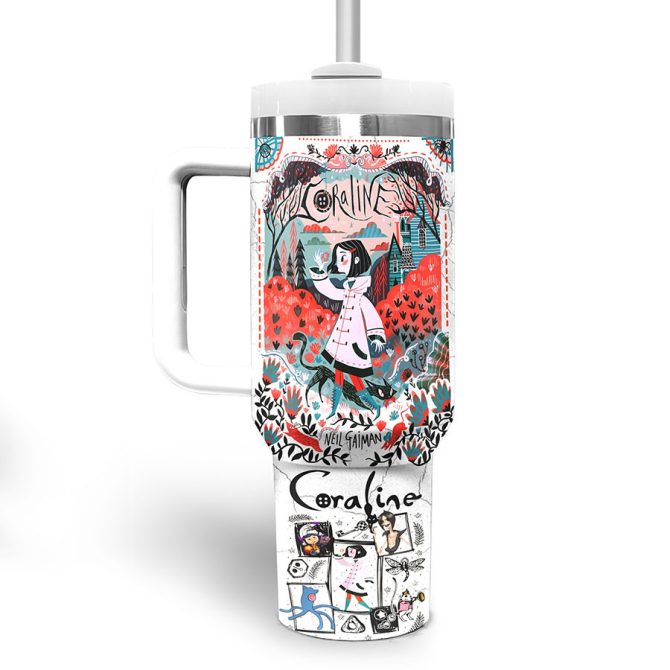 Coraline Cartoon Custom Stanley Quencher 40Oz Stainless Steel Tumbler With Handle - Image 4