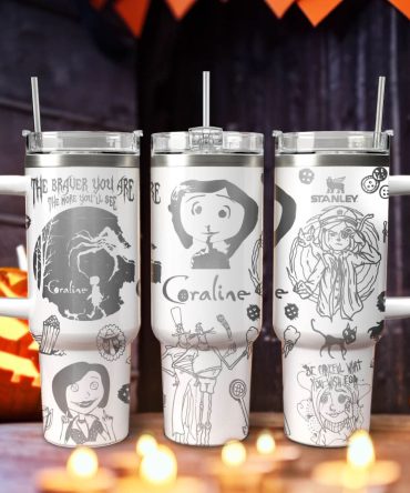 Coraline Cartoon Custom Stanley Quencher 40Oz Stainless Steel Tumbler With Handle