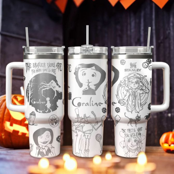 Coraline Cartoon Custom Stanley Quencher 40Oz Stainless Steel Tumbler With Handle