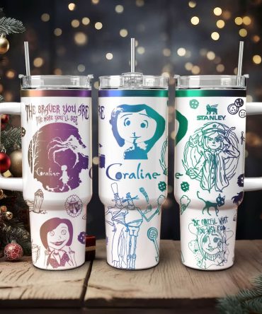 Coraline Cartoon Custom Stanley Quencher 40Oz Stainless Steel Tumbler With Handle