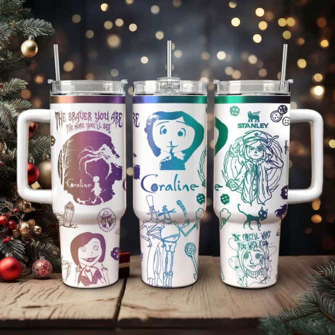 Coraline Cartoon Custom Stanley Quencher 40Oz Stainless Steel Tumbler With Handle