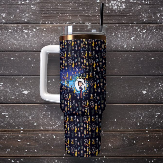 Coraline Cartoon Custom Stanley Quencher 40Oz Stainless Steel Tumbler With Handle - Image 2