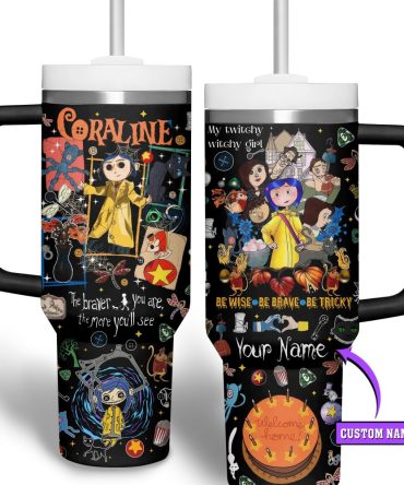 Coraline Cartoon Custom Stanley Quencher 40Oz Stainless Steel Tumbler With Handle