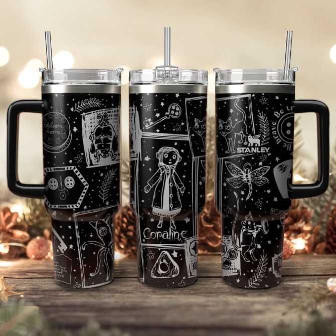 Coraline Cartoon Custom Stanley Quencher 40Oz Stainless Steel Tumbler With Handle