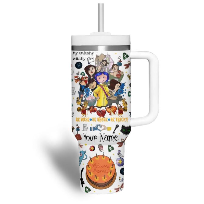 Coraline Cartoon Custom Stanley Quencher 40Oz Stainless Steel Tumbler With Handle - Image 6