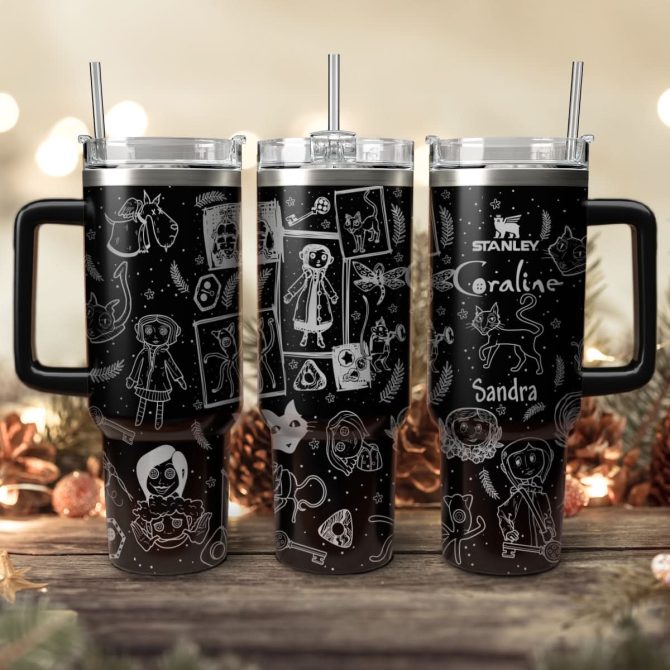 Coraline Cartoon Custom Stanley Quencher 40Oz Stainless Steel Tumbler With Handle