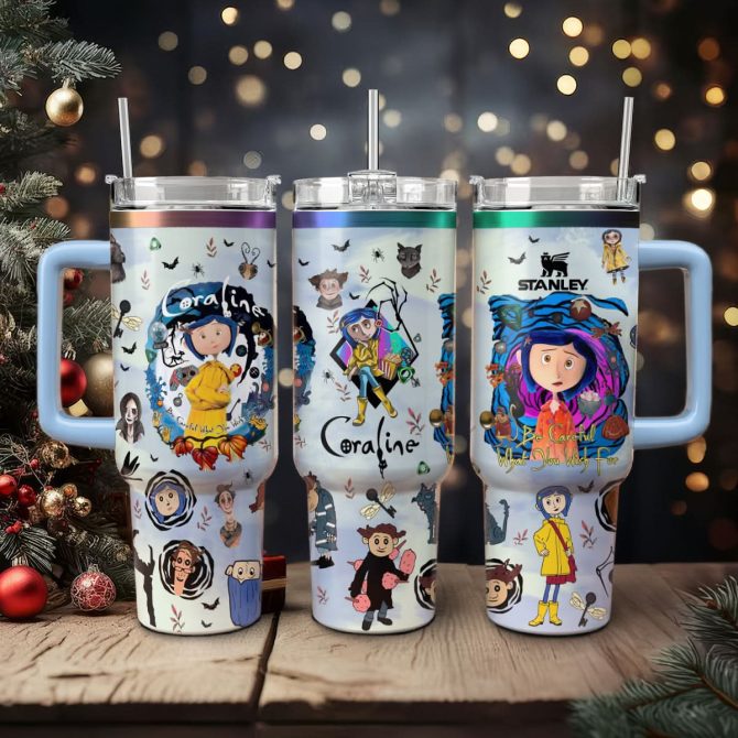 Coraline Cartoon Custom Stanley Quencher 40Oz Stainless Steel Tumbler With Handle
