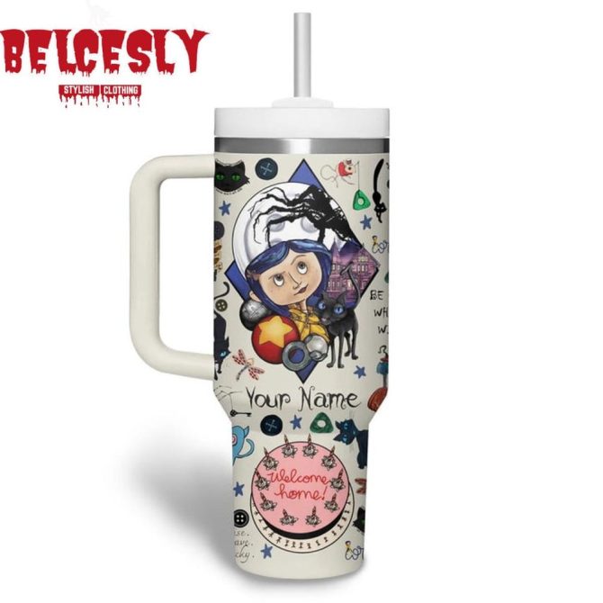 Coraline Cartoon Custom Stanley Quencher 40Oz Stainless Steel Tumbler With Handle - Image 3