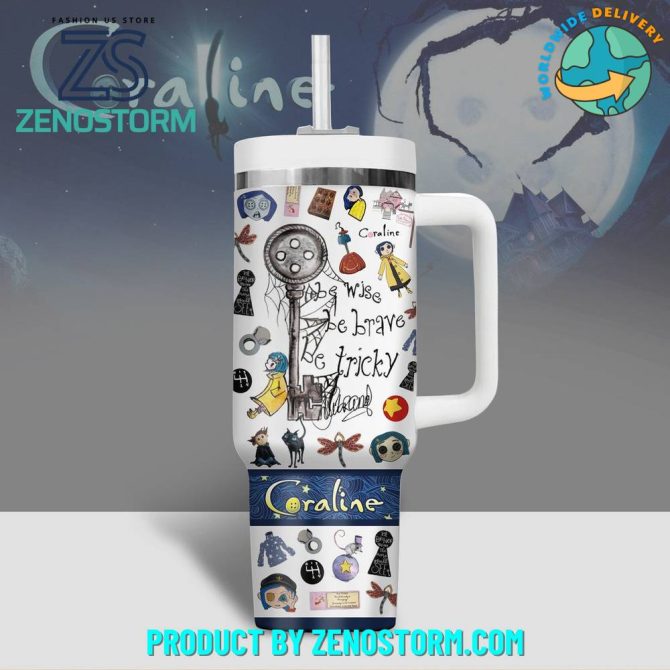 Coraline Cartoon Custom Stanley Quencher 40Oz Stainless Steel Tumbler With Handle - Image 3