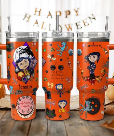 Coraline Cartoon Custom Stanley Quencher 40Oz Stainless Steel Tumbler With Handle