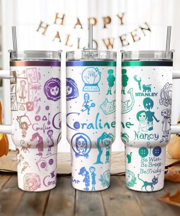Coraline Cartoon Custom Stanley Quencher 40Oz Stainless Steel Tumbler With Handle