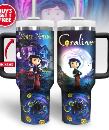 Coraline Cartoon Custom Stanley Quencher 40Oz Stainless Steel Tumbler With Handle