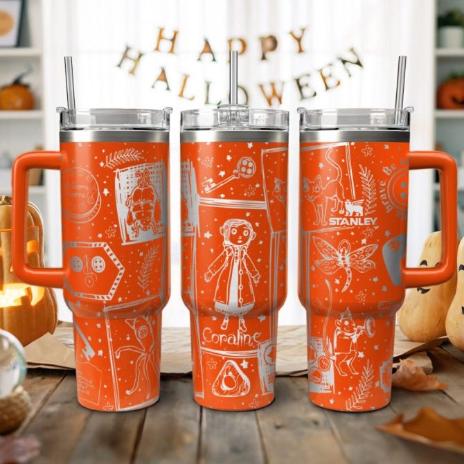 Coraline Cartoon Custom Stanley Quencher 40Oz Stainless Steel Tumbler With Handle
