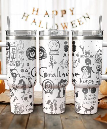 Coraline Cartoon Custom Stanley Quencher 40Oz Stainless Steel Tumbler With Handle