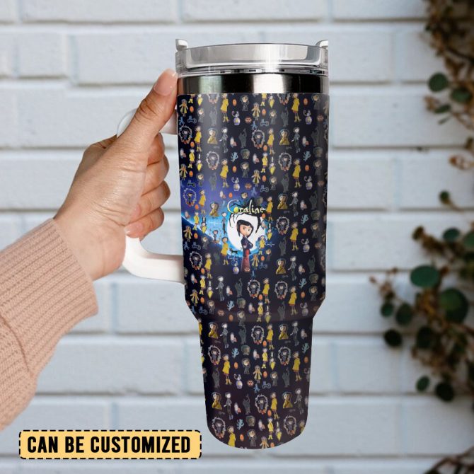 Coraline Cartoon Custom Stanley Quencher 40Oz Stainless Steel Tumbler With Handle - Image 3