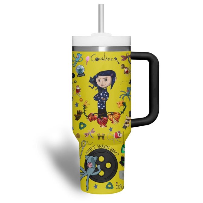 Coraline Cartoon Custom Stanley Quencher 40Oz Stainless Steel Tumbler With Handle - Image 2