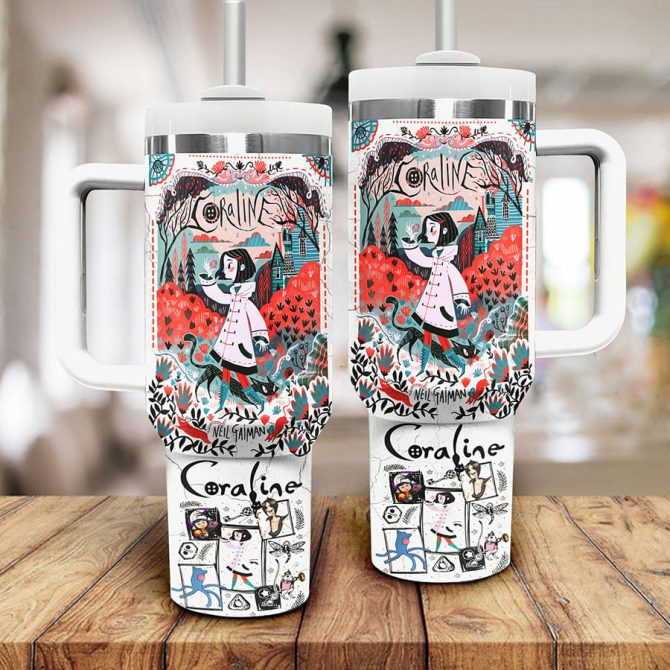 Coraline Cartoon Custom Stanley Quencher 40Oz Stainless Steel Tumbler With Handle - Image 2