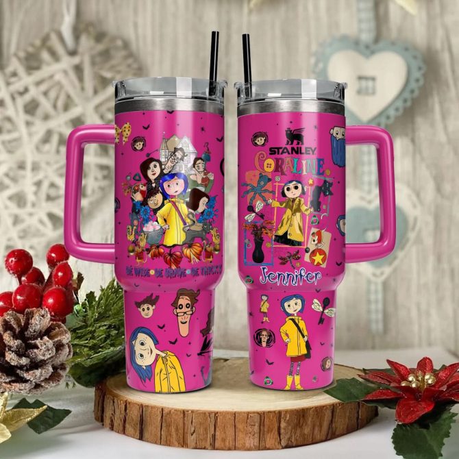 Coraline Cartoon Custom Stanley Quencher 40Oz Stainless Steel Tumbler With Handle